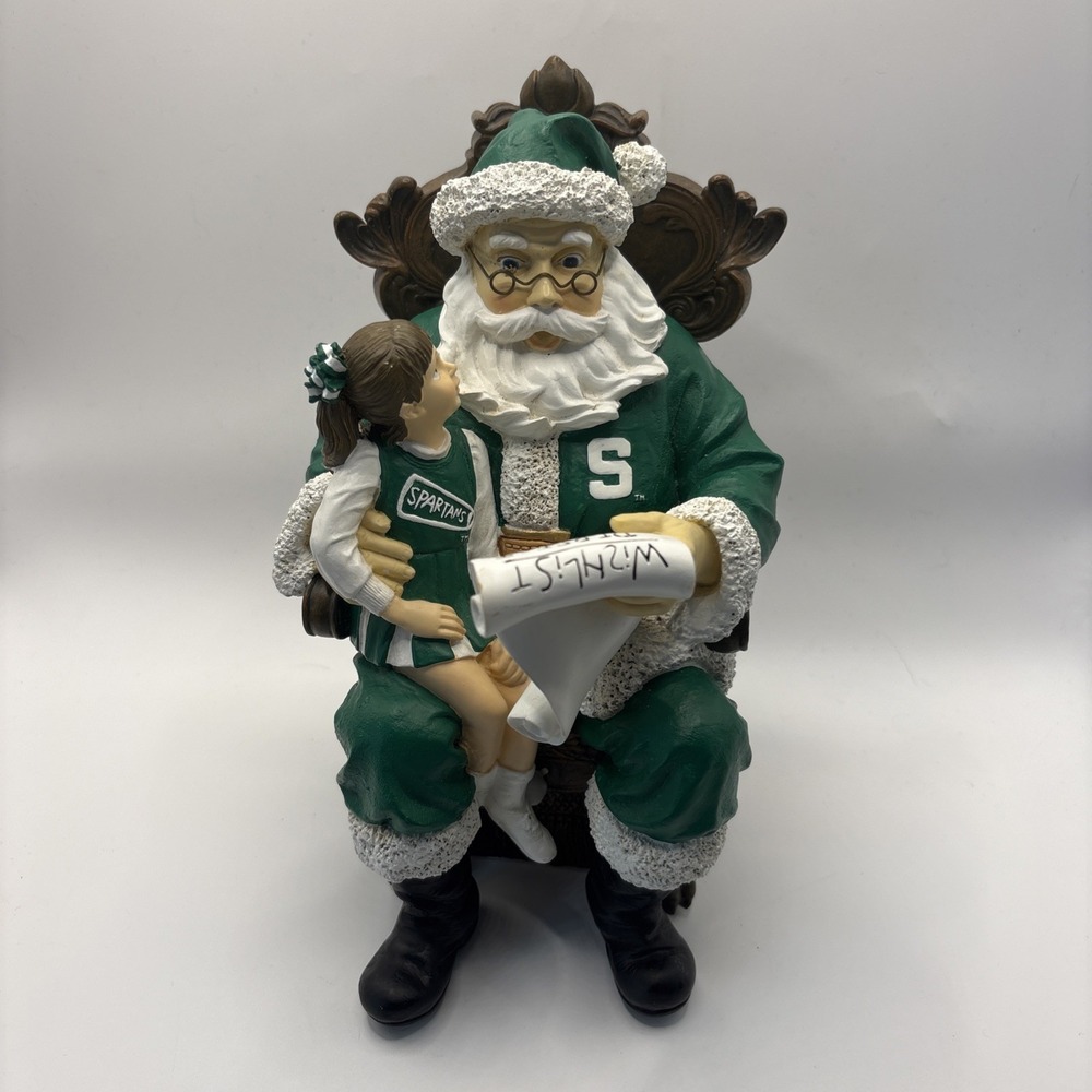 Vtg‎ Michigan State Spartans Wishlist Santa and Girl Christmas Figurine Limited